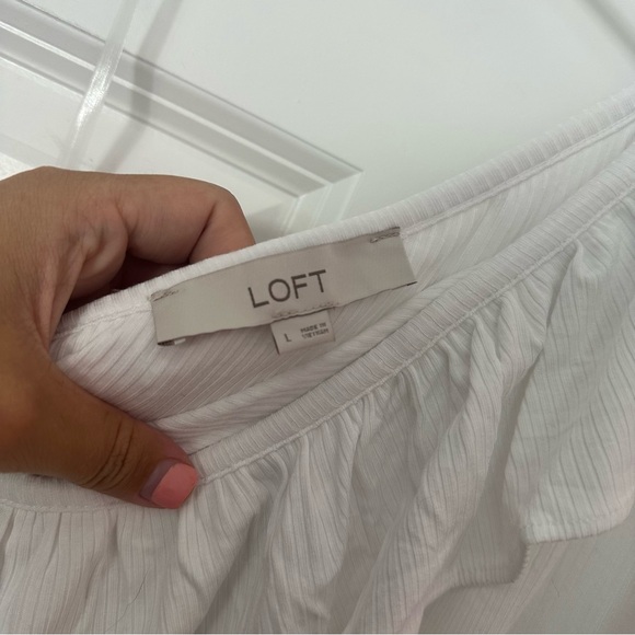 LOFT White One-Shoulder Ruffle Tank Top - Picture 2 of 6